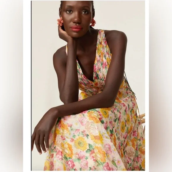 Mac Duggal Multicolor Floral Print Cut Out Lace Up Tiered Gown NWOT - Picture 3 of 9